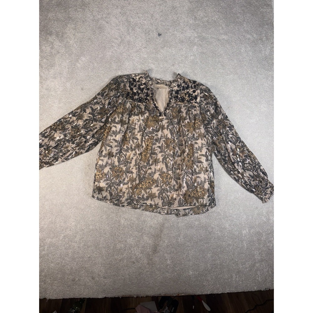 farmers market cloud dancer top medium black gold puff sleeve